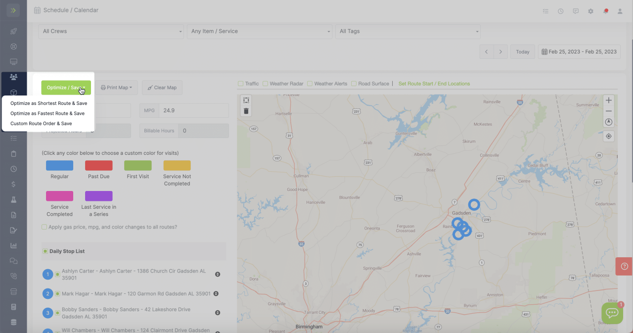 Lawn care routing software