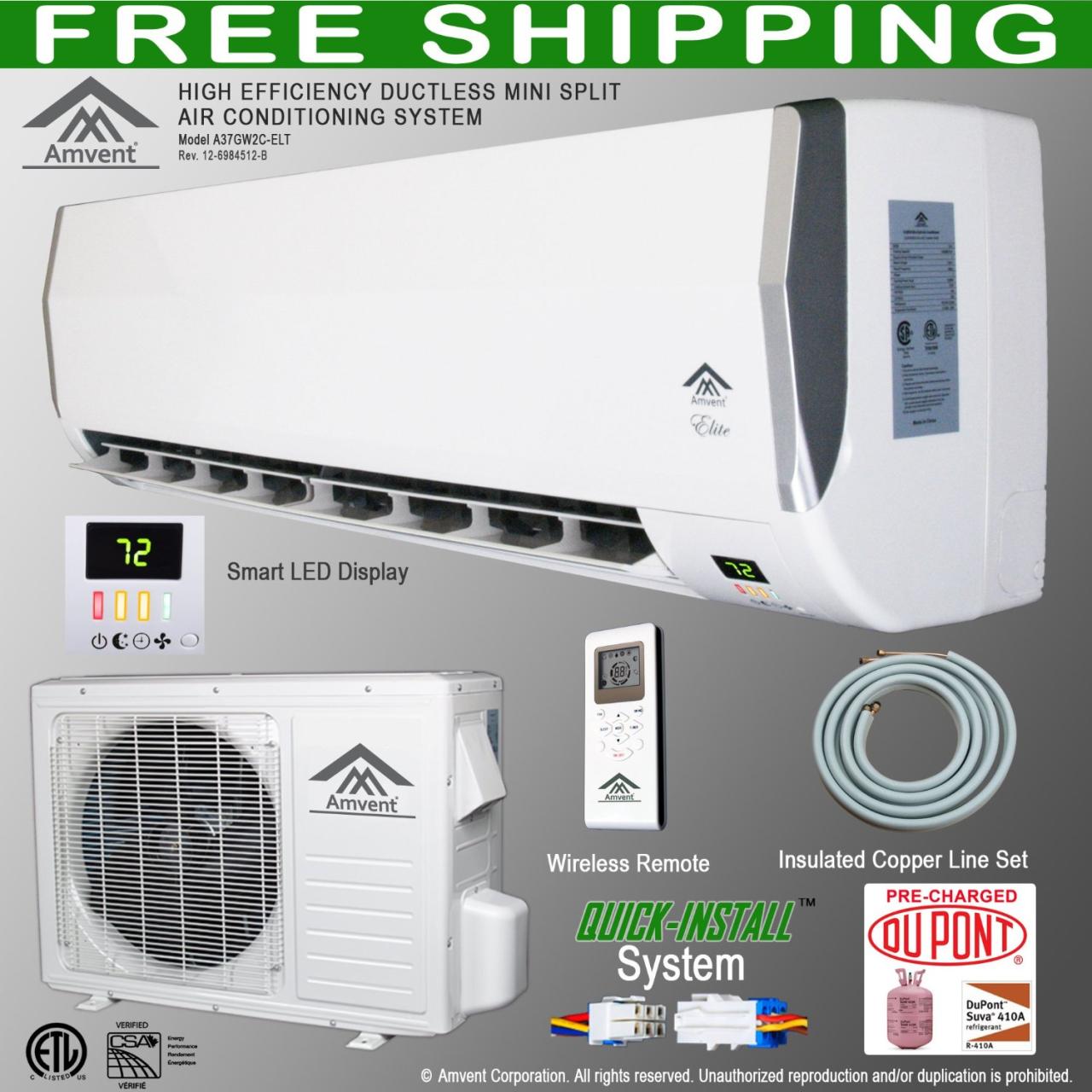 Best Buy Amvent 12000 BTU 1 Ton Ductless Wall Mount Mini Split Room Air ...