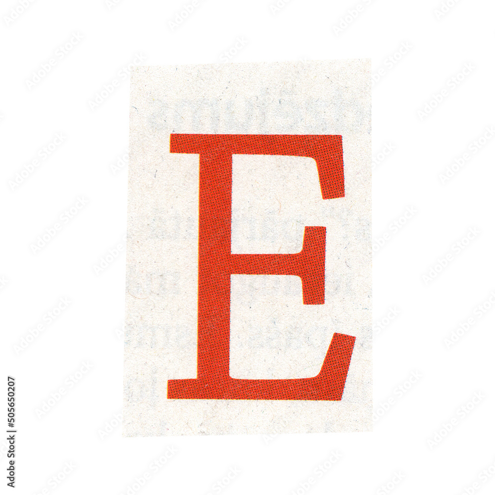 letter e magazine cut out font, ransom letter, isolated collage ...