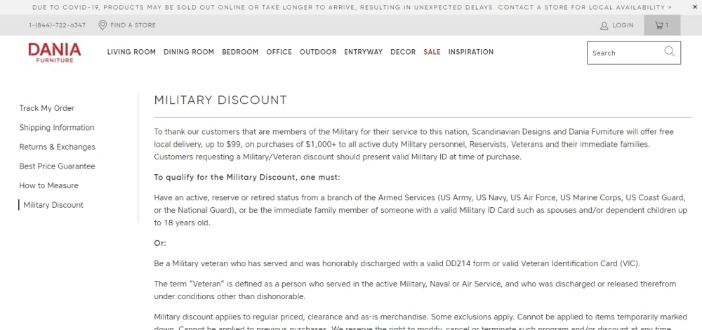 Does Dania Furniture offer a military discount? — Knoji