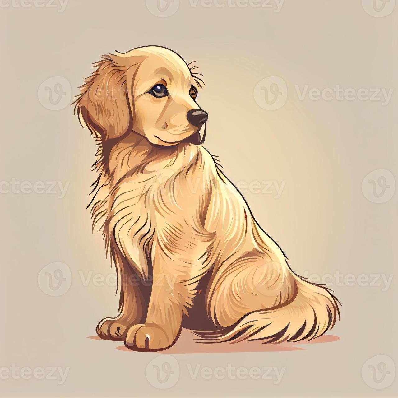Golden Retriever dog digital art cartoon drawing. Animal and pet ...