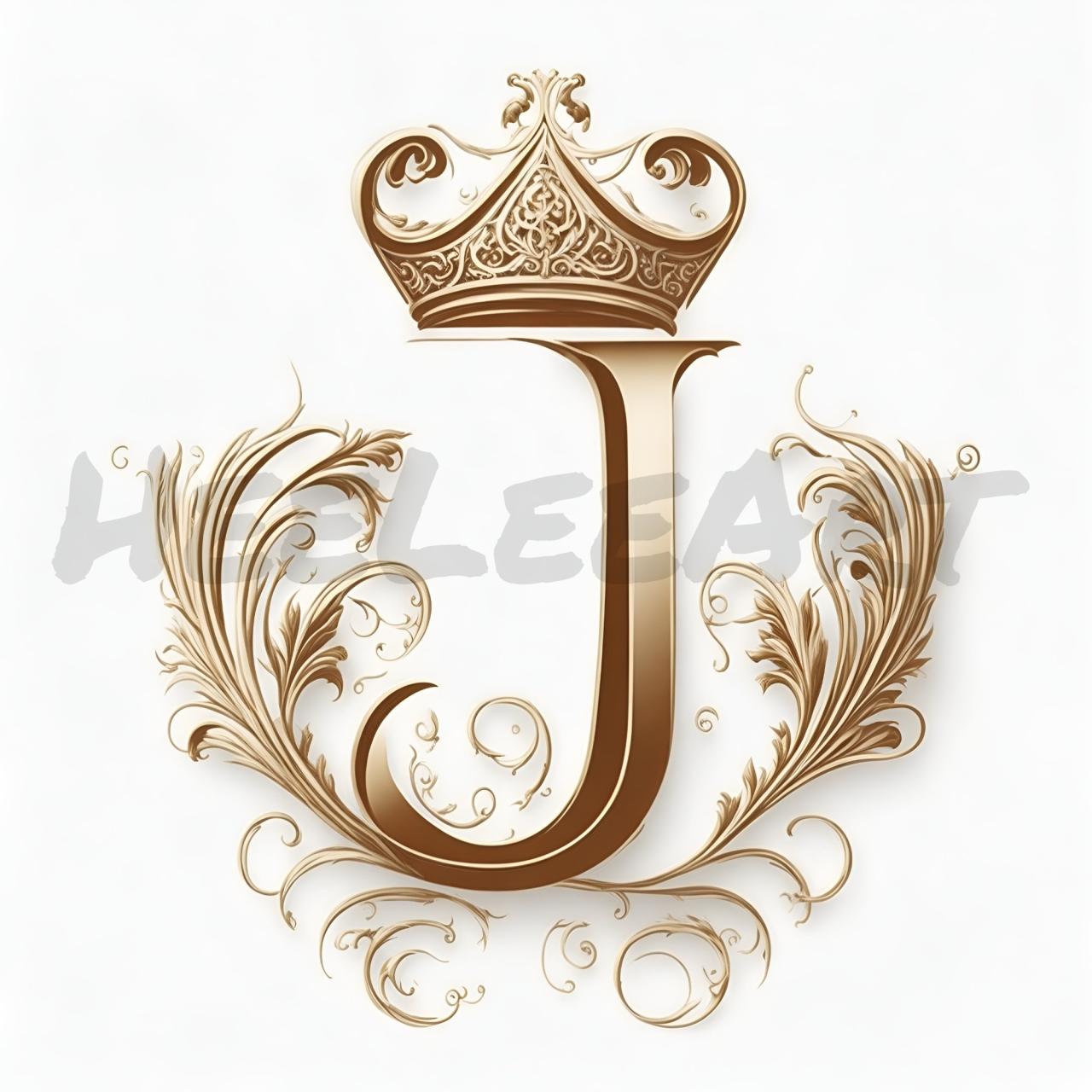 Letter J Golden Crown Alphabet Monogram Initials on White Background ...